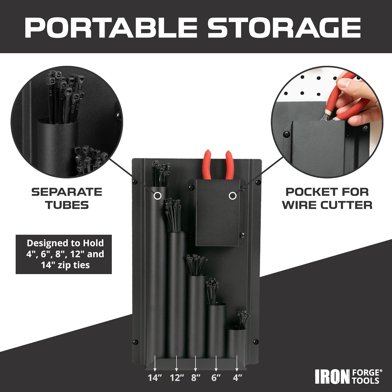 Iron Forge Tools Zip Tie Holder, Cable Tie Organizer for Enclosed Trailer Storage, Work Truck, Race Trailer & Garage Organization. Wall Mounted, Black Powder Coated Steel, Includes Mounting Hardware