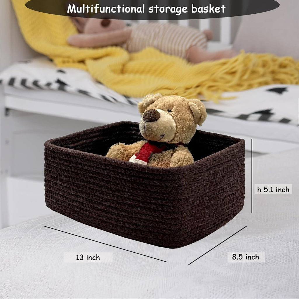 COMFY-HOMI 13" x 8.5" x 5.1" Storage Baskets for Organizing | Cotton Rope Woven Basket | Toy Storage Bin Box | Basket for Shelves, Closet Organizer Bin, Decorative Closet Shelf, 1 Pack,
