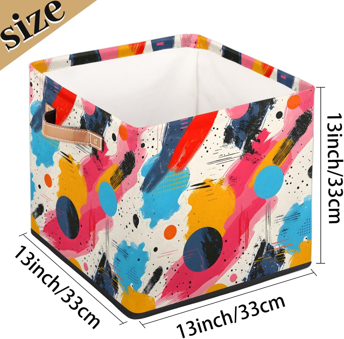 TropicalLife 13x13x13 Inch Large Fabric Storage Cube Abstract Art Painting Foldable Storage Bin with Handles Organizer Boxes Cube Basket for Shelves Organizing Closet
