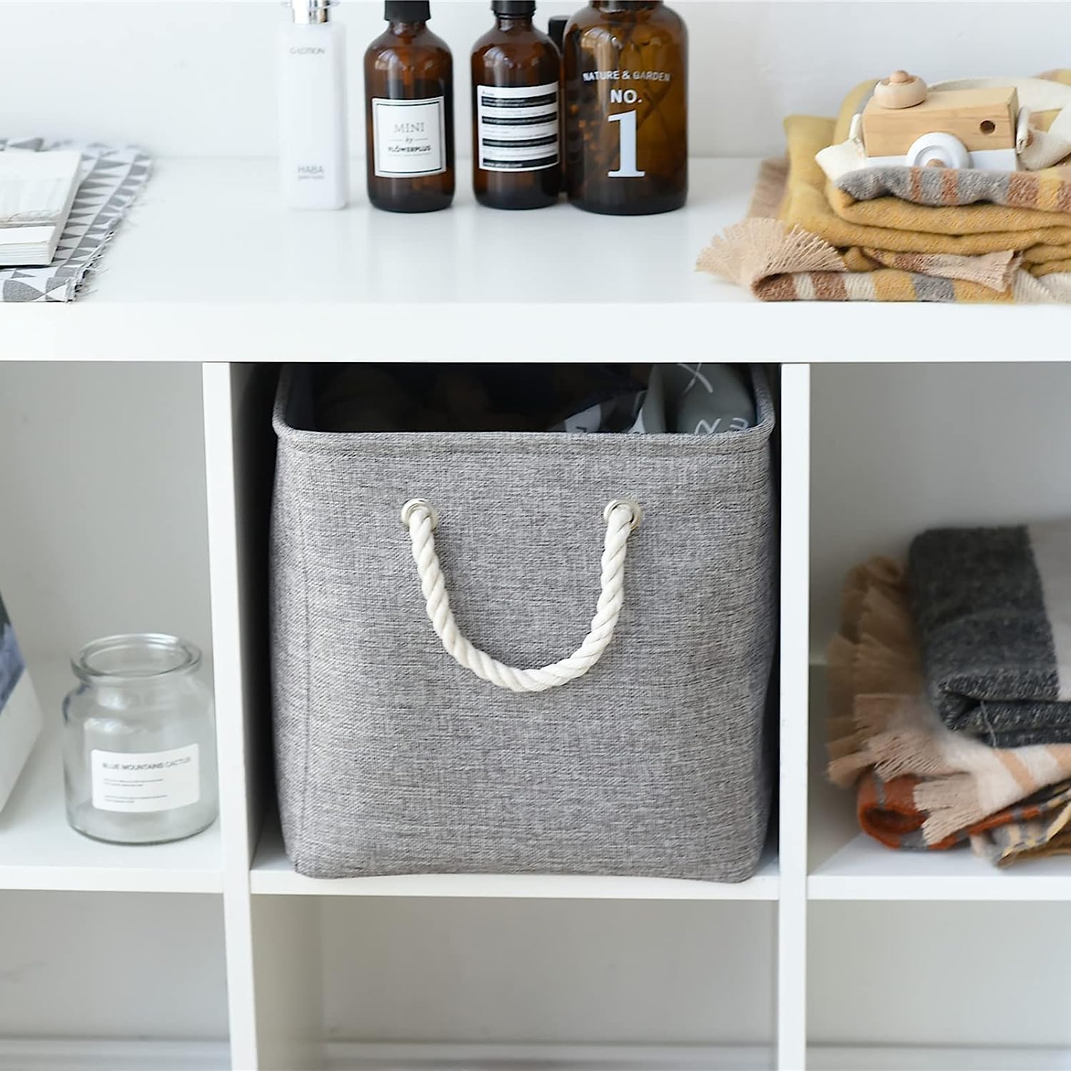 TcaFmac Organization and Storage Basket for Organizing - Large 2 Pack 16x12x12 inch Fabric Storage Cubes, Collapsible Storage Bins for Shelves Closet Gift Cloth Toy Books Baby (Grey)