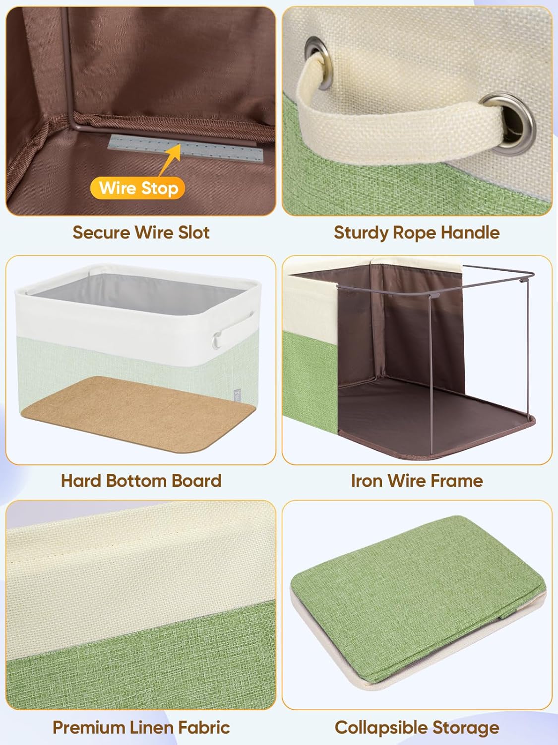 BALEINE 2 Pack Fabric Storage Bins for Shelves, Linen Storage Baskets for Organizing, Decorative Closet Bins for Clothes, Home (Green, 17''x13''x10.5'')