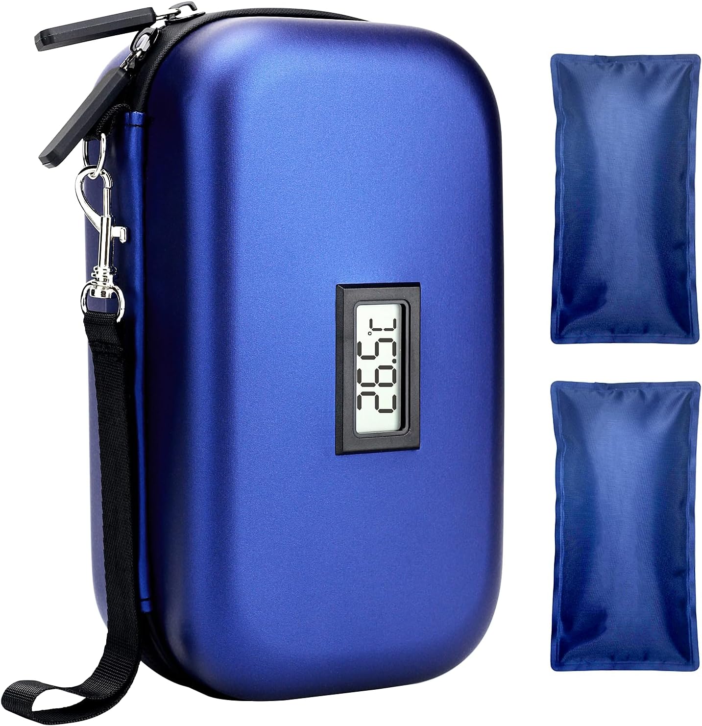 Insulin Cooler Travel Case, TSA Approved Medication Diabetic Cooler Organizer Bag with Thermometer Temperature Display 2 Ice Packs, Blue