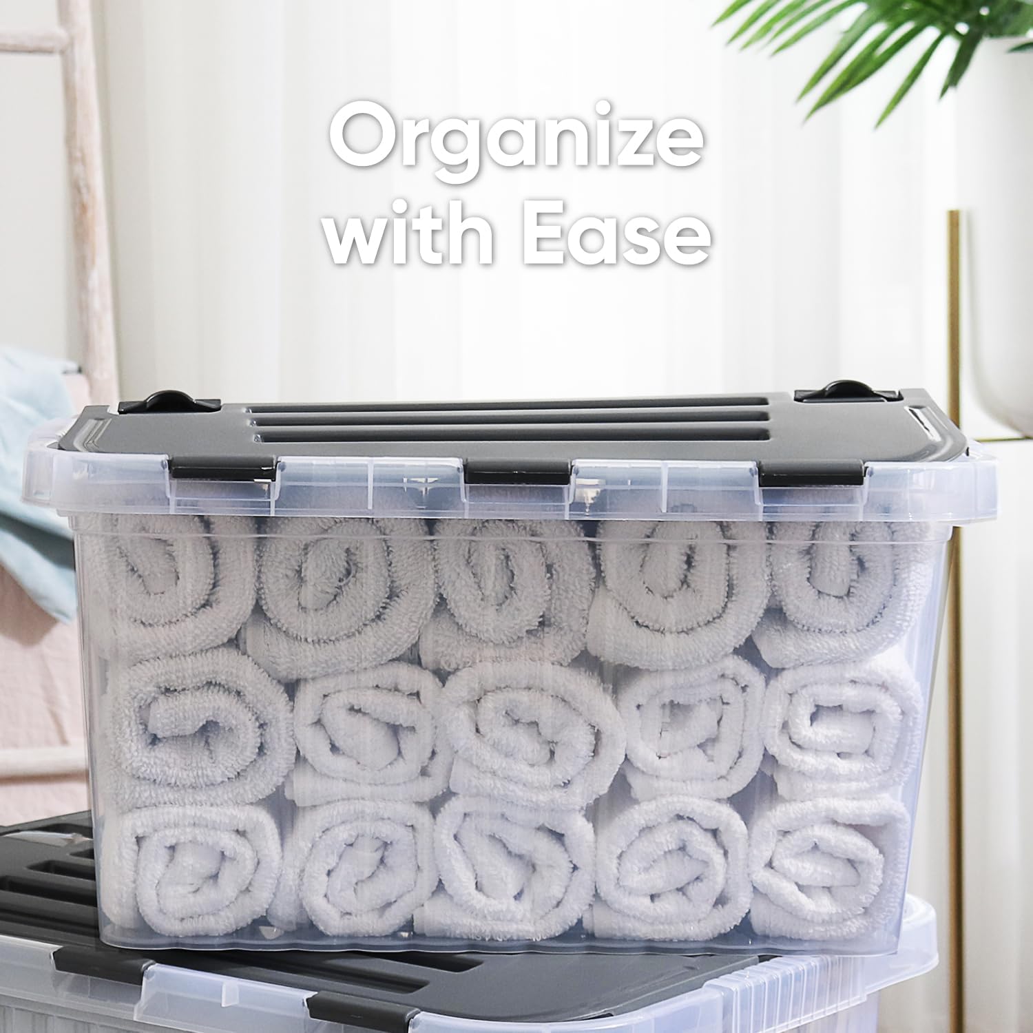 Superio Storage Bins with Lids, Clear Plastic Containers for Organizing, Stackable Totes, BPA Free, Odor Free, Organizer Boxes for Home, and Dorm, 35 Quart (4 Pack, 20.25"x14"x10.5")