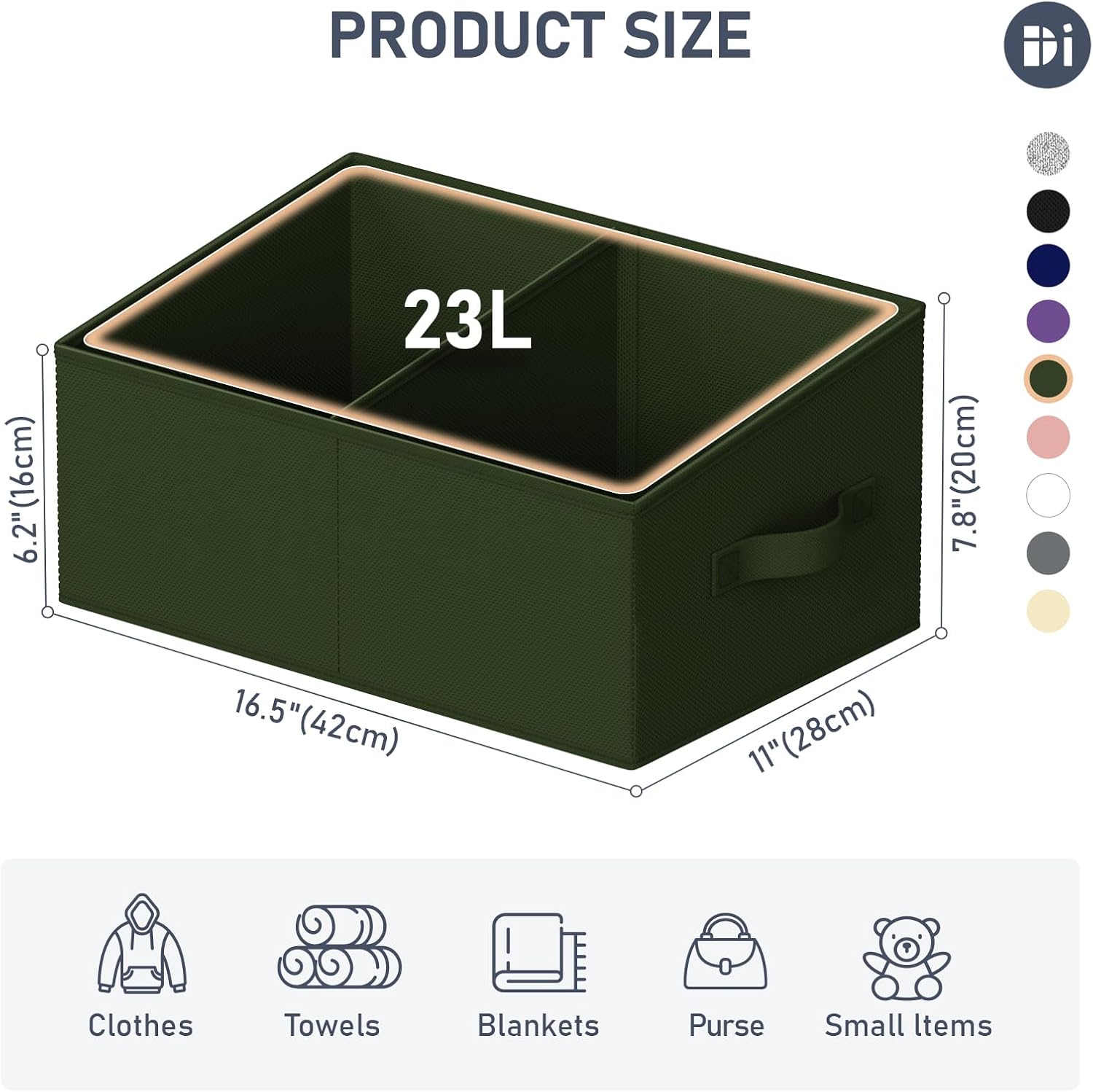 DIMJ Large Closet Shelf Organizer Bins 8 Packs with Handles and Divider, Fabric Trapezoid Storage Baskets, Foldable Clothes Containers Box for Shelf, Towel, Book, Toy, Purse, Hats, Green