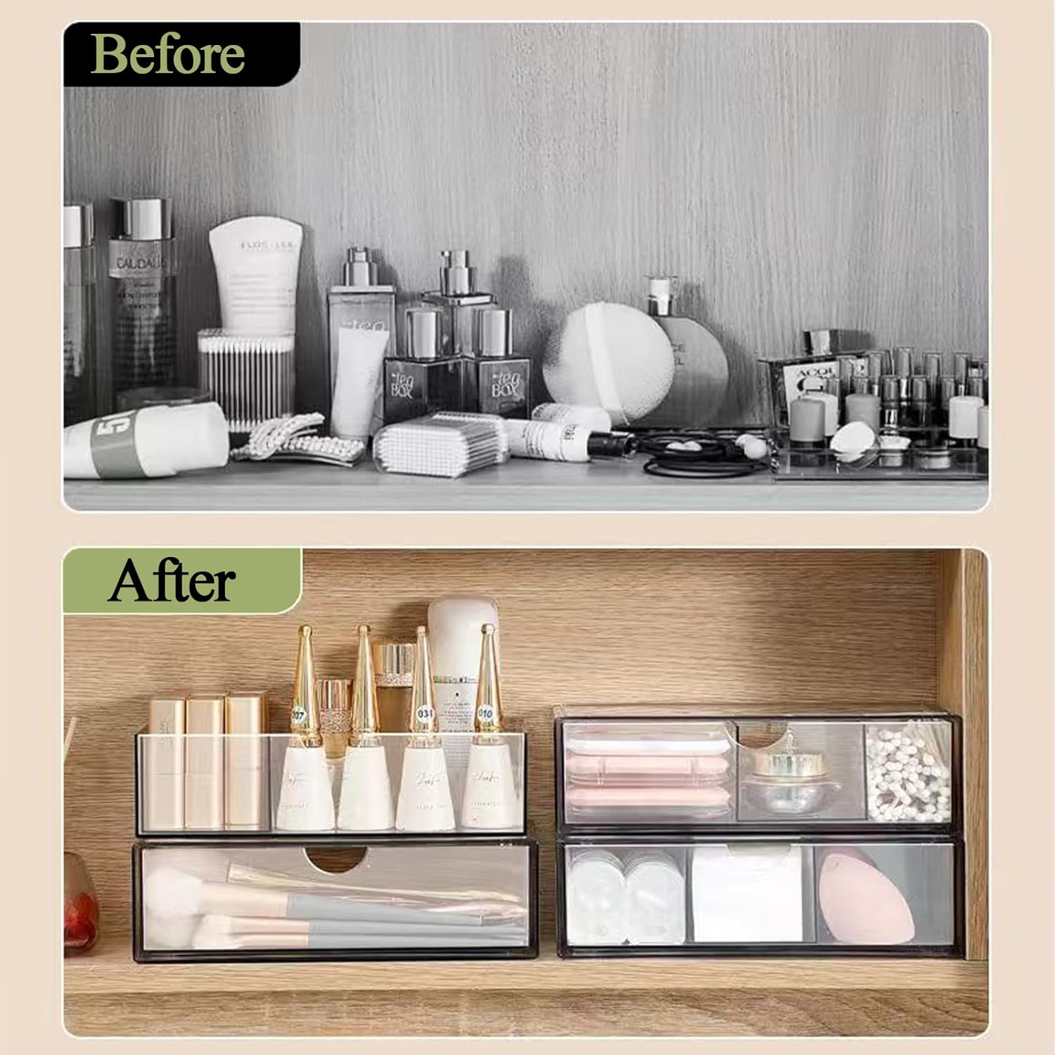 Hair Accessories Organizer for Girls, Clear Acrylic Hair Tie Organizer, or Headband, bows，Cute Small Stackable Storage Drawer Container Caddy Box for Bathroom Vanity Countertop 3PCS