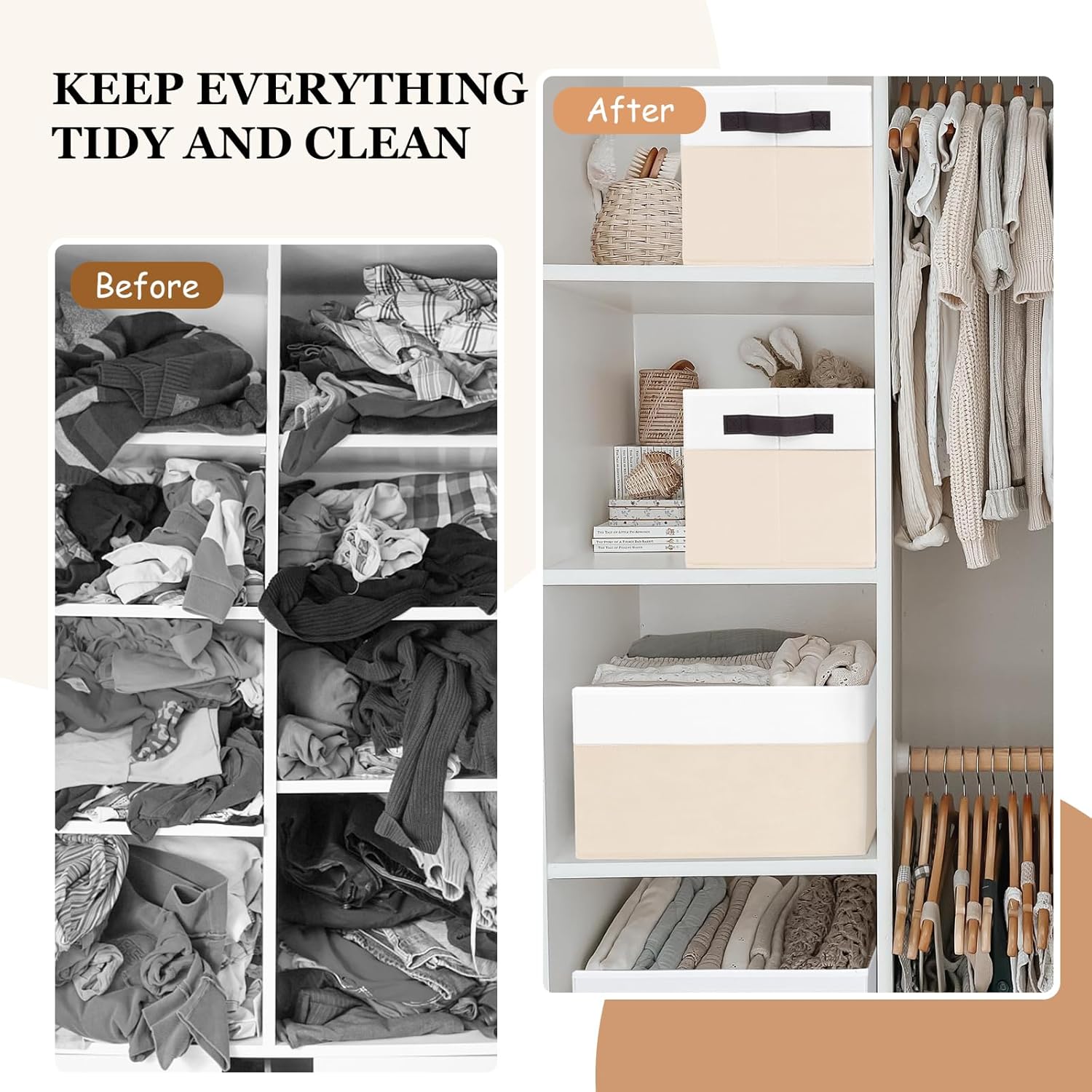 Criusia 4 Pack Baby Clothes Organizer Bins, Fabric Collapsible Storage Baskets with Handles, Odorless Storage Bins for Toy Clothes Nursery Kids Room Playroom Classroom (14L*10W*9.5H)