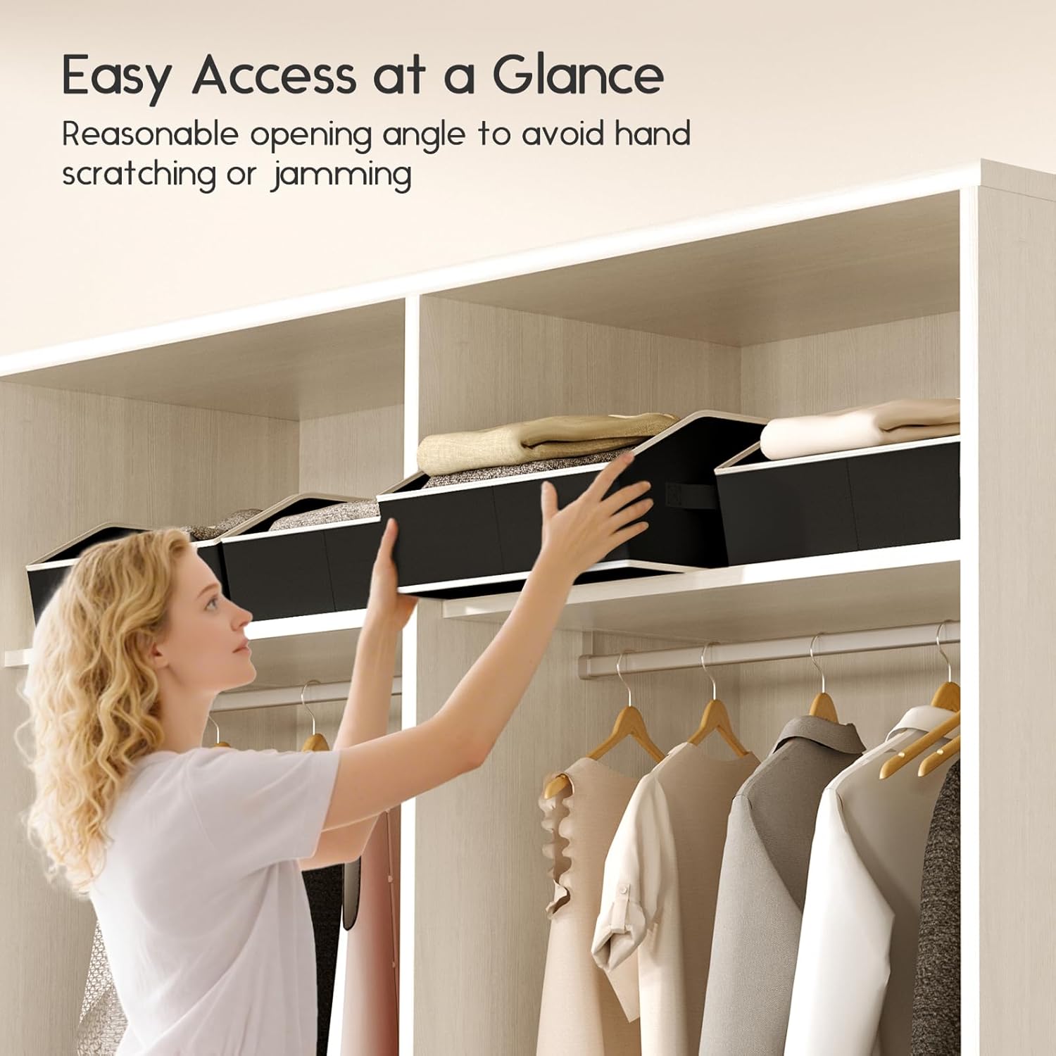 Large Closet Organizers and Storage Bins - 6 Pack Trapezoid Storage Baskets for Shelves, Foldable Fabric Baskets with Handles Ideal for Closet, Basket, Wardrobe and Shelf Storage, Black