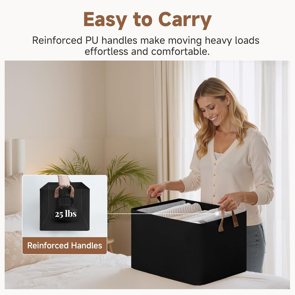 StorageWorks Storage Bins, Fabric Storage Bins for Shelves, Extra Large Storage Baskets with Metal Frame, Closet Baskets and Bins with Handles, Jumbo, Black, 2-Pack