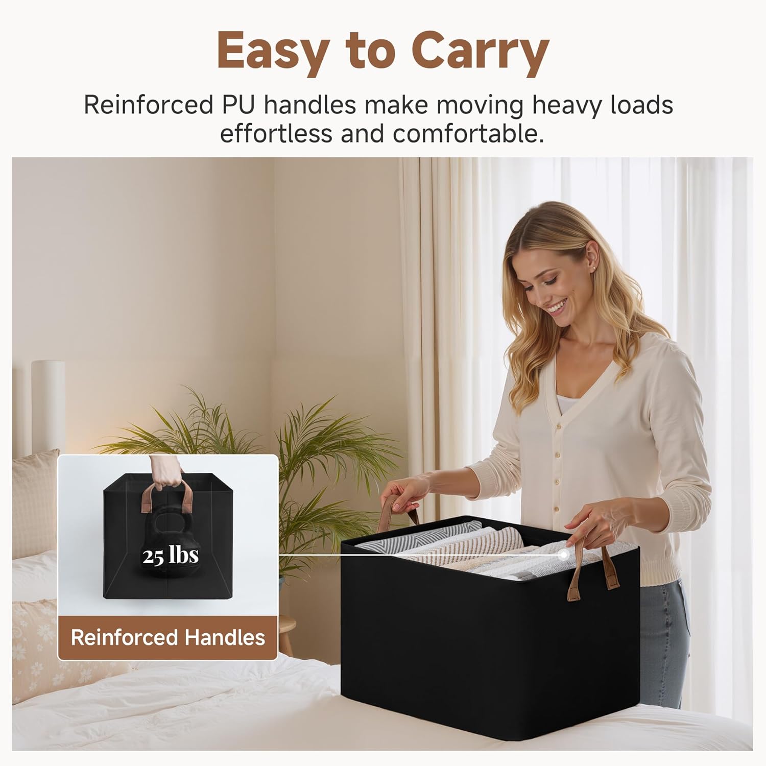 StorageWorks Storage Bins, Fabric Storage Bins for Shelves, Extra Large Storage Baskets with Metal Frame, Closet Baskets and Bins with Handles, Jumbo, Black, 2-Pack