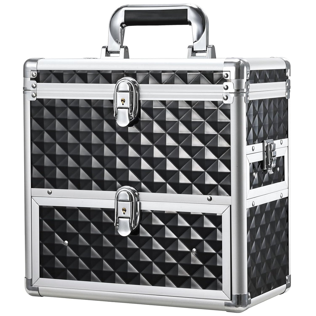 Frenessa Nail Polish Makeup Train Case with Drawer and Dividers Manicure Organizer Accessory Storage Makeup Box With Mirror Lockable Keys Nail Kit Organizer Cosmetic Case Jewelry Box - Black