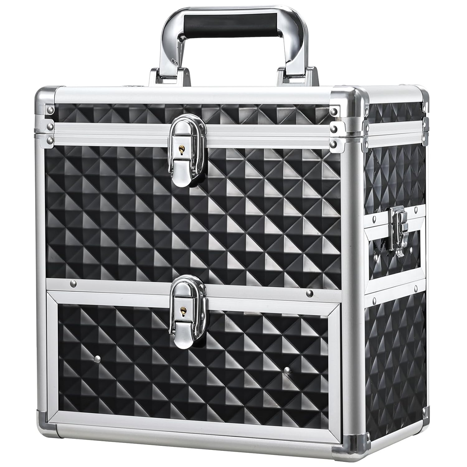 Frenessa Nail Polish Makeup Train Case with Drawer and Dividers Manicure Organizer Accessory Storage Makeup Box With Mirror Lockable Keys Nail Kit Organizer Cosmetic Case Jewelry Box - Black