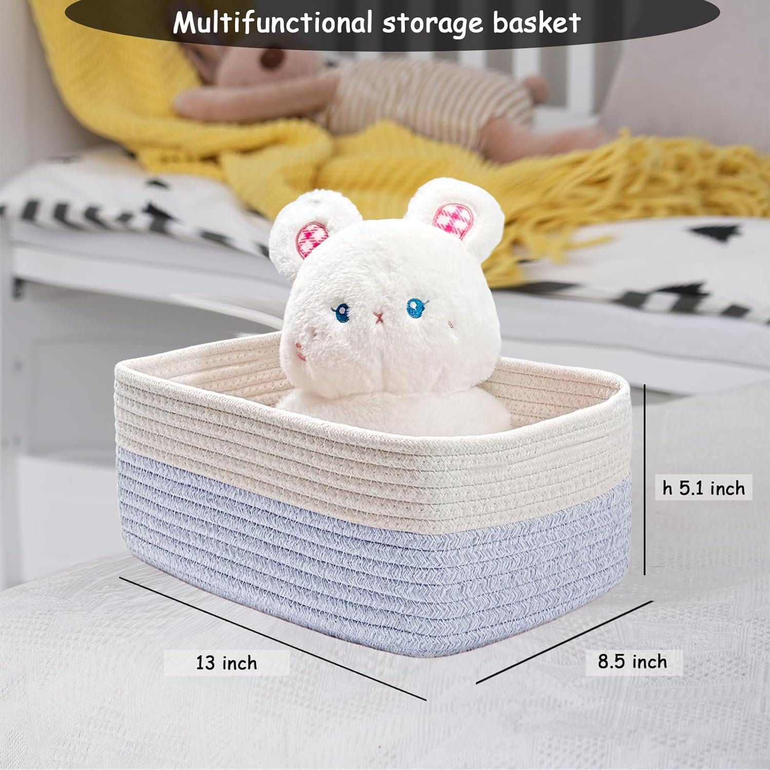 COMFY-HOMI 13" x 8.5" x 5.1" Storage Baskets for Organizing | Cotton Rope Woven Basket | Toy Storage Bin Box | Basket for Shelves, Closet Organizer Bin, Decorative Closet Shelf, 1 Pack, All bule