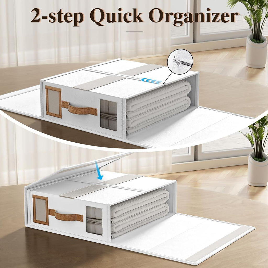 1 Pack Bed Sheet Organizers And Storage,Foldable Sheets Organizer For Linen Closet,Bedding Storage Box With Handle For Thin Bedsheets,Clothes,Blanket-White