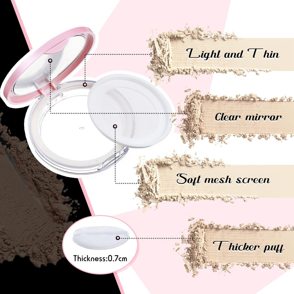 Cunhill 2 Pcs Loose Powder Container with Puff 0.17/0.7 oz Reusable Plastic Portable DIY Makeup Empty Powder Case with Mirror and Net Sifter(Pink, Silver)