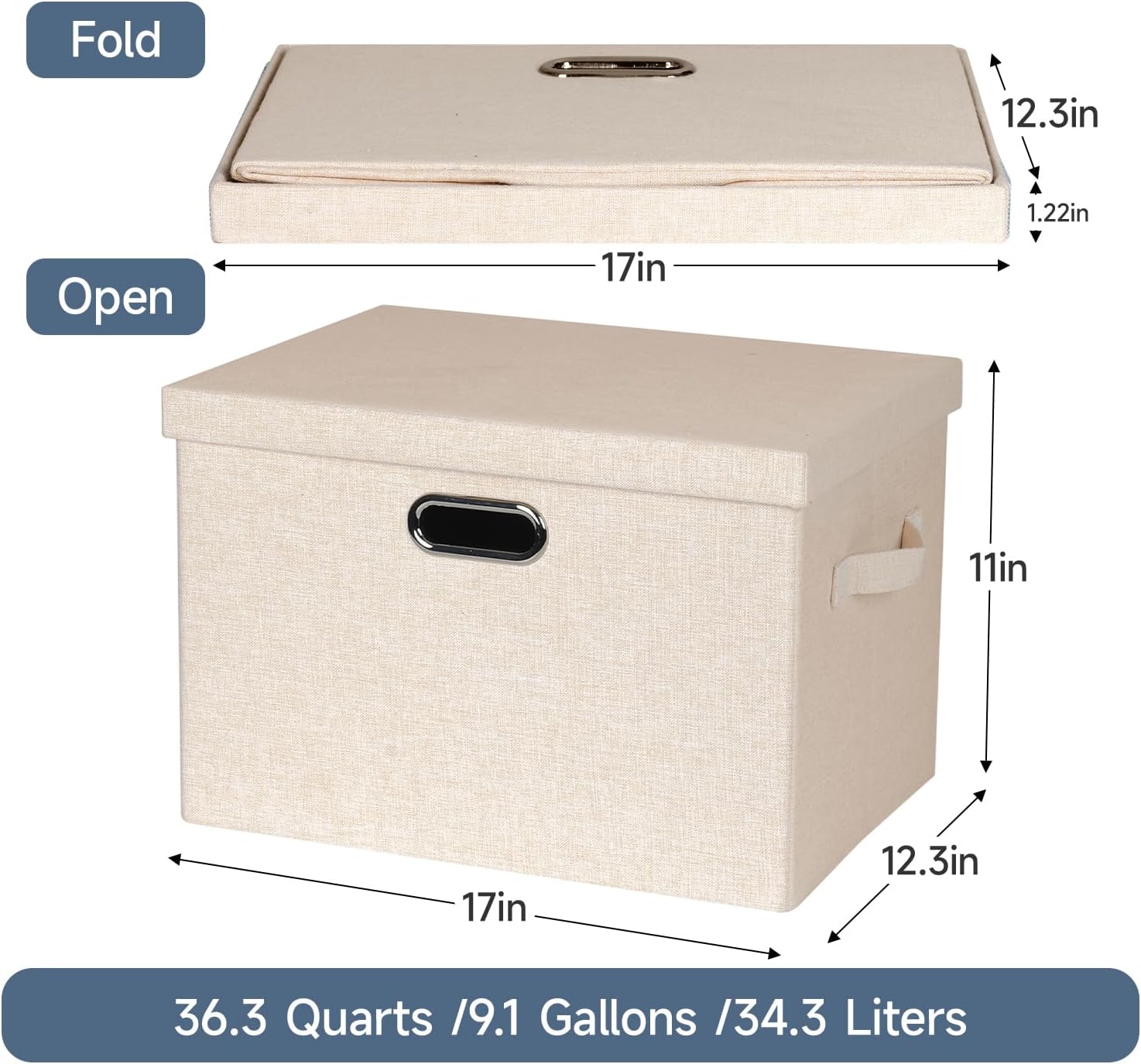 Large 17" 36 Quart Collapsible Stackable Storage Bins with Lids, 3 Packs Light Orange Linen Fabric Closet Boxes with Lids, Storage Cube Baskets Container Organizers for Office (17x12x11)