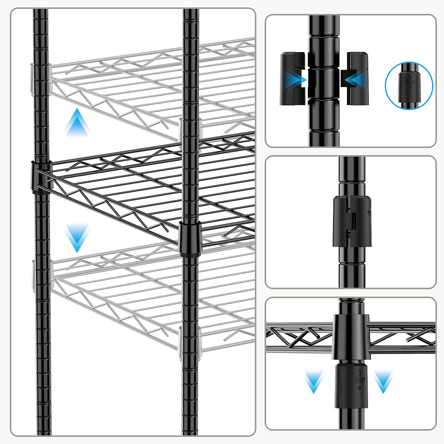 1000 lbs 4Tier Shelf Metal Storage Shelves Wire Rack Closet Organizers with Wheel for Garage Kitchen Bathroom Laundry Black 13.7" D x 23.6" W x 53.4" H
