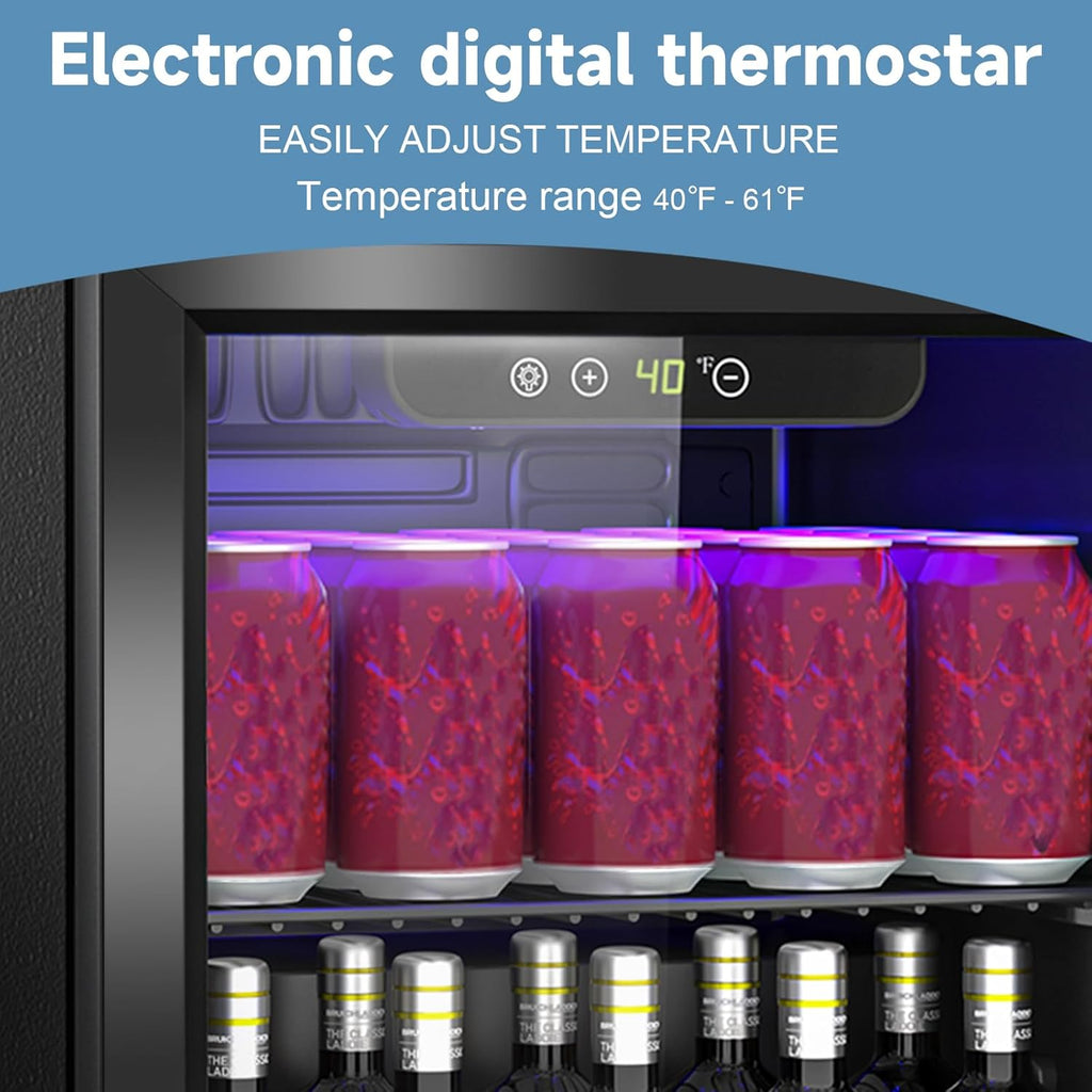 1.3 Cu.Ft Mini Fridge for 60 Cans, Beverage Refrigerator with Glass Door and Digital Display, Small Drink Fridge with Adjustable Shelves for Soda, Beer, Wine, Quiet Compact Fridge for Bedroom