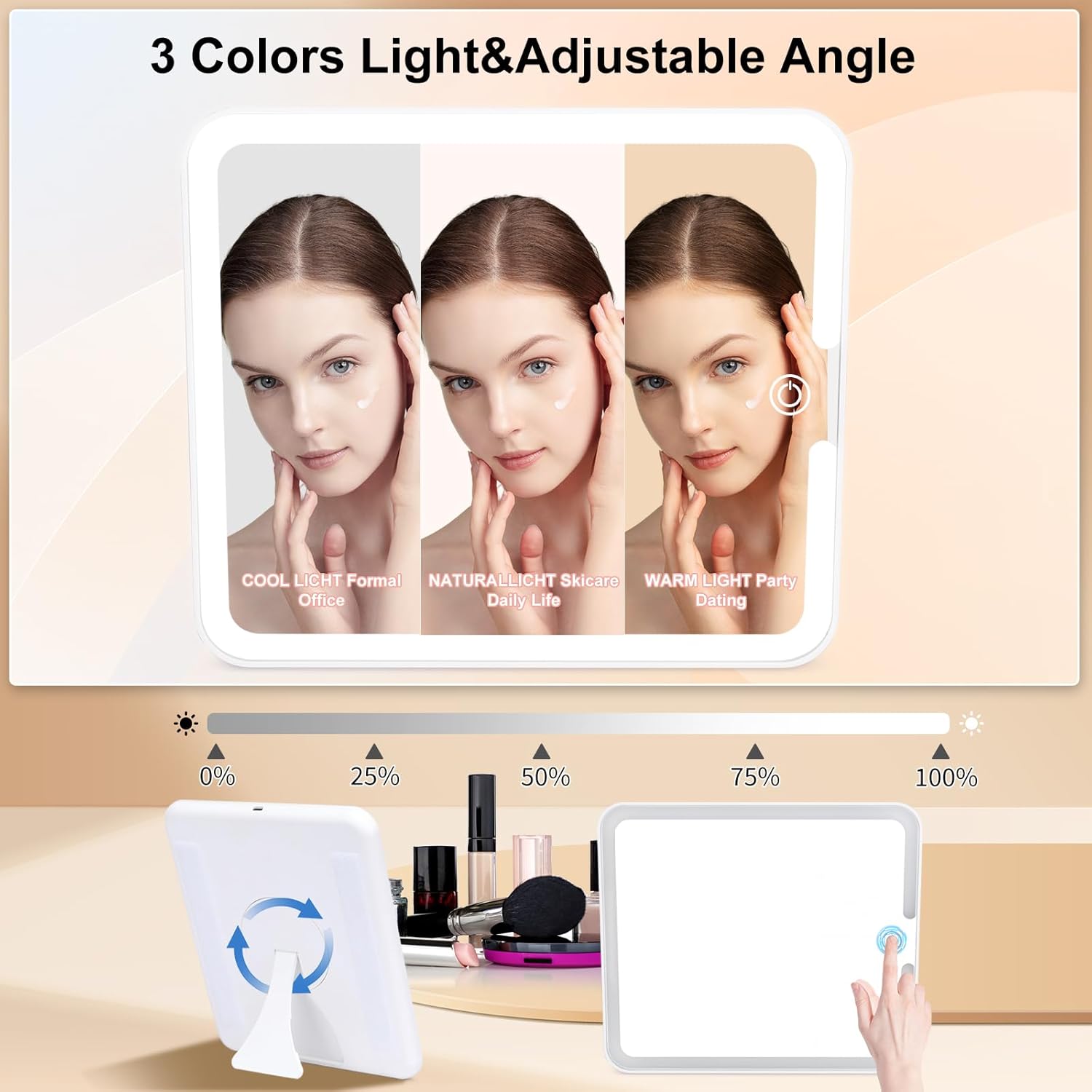 Makeup Box with Led Mirror,Travel Train Hard Case with Rechargeable Mirror Adjustable Dividers,Cosmetic Organizer Storage Bag for Makeup Artist,Appropriate Gift for Women Girls,Sparkling Rose Gold