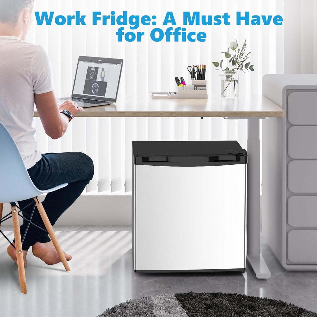 1.6 Cu.ft Mini Fridge with Freezer, Compact Refrigerator, Single Reversible Door, Ultra Quiet, Energy Efficient for Office, Dorm, Bedroom, Apartment, Silver