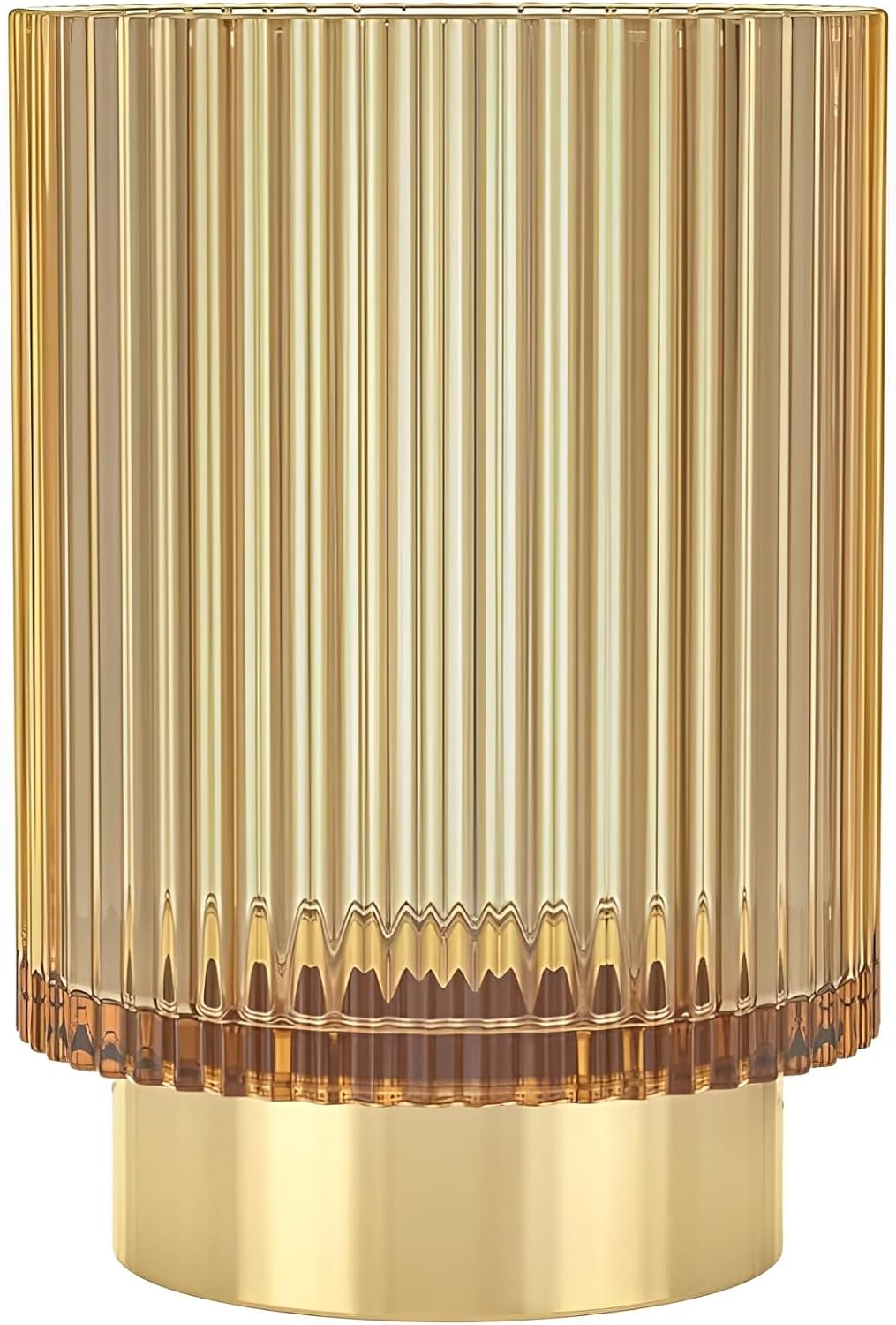 Makeup Brush Holder Organizer, Heavy Crystal Glass Brush Storage Holder, Vintage Cosmetic Make Up Bathroom Brushes Cup Pen Pencil Toothbrush Holder Striped Vase (Large (amber))