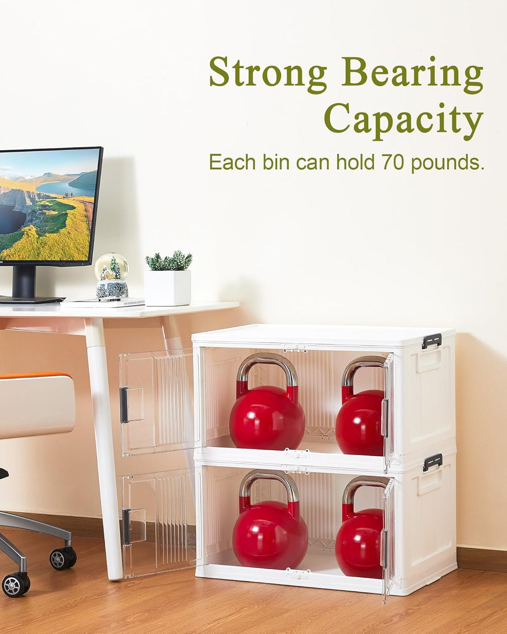 OlarHike 76QT Lockable Storage Bins with Lids - Folding Storage box with Doors and Wheels, Collapsible Plastic Storage Bins for Closets, Stackable Storage Organizer, Storage Containers, 4 Pack Cubes