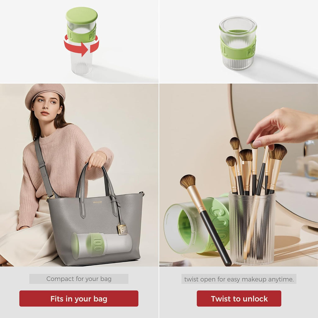 Li&Zhao Makeup Brush Holder with Lid - Makeup Brush Organizer Plastic Makeup Brush Holder for Vanity Expandable Makeup Brush Cup Pencil Holder for Desk Pen Holders for Desktop Countertop Bathroom