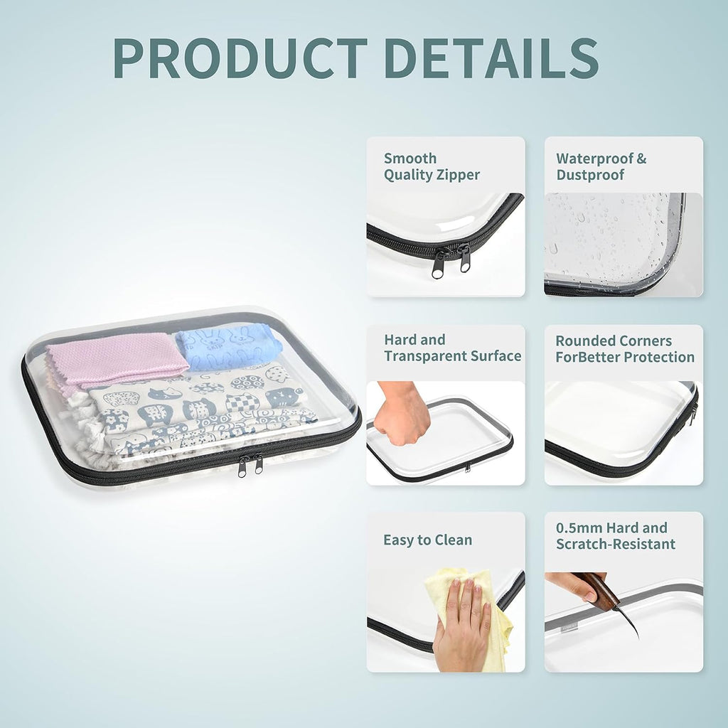 Hard Sided Clear Zipper Case for Storage- Professional-Grade Plastic Clear Zipper Pencil Case,Toy Storage Bins, Toiletry Pouch, Travel Organizer, Cosmetic Bag（Black,2 Pack, L）