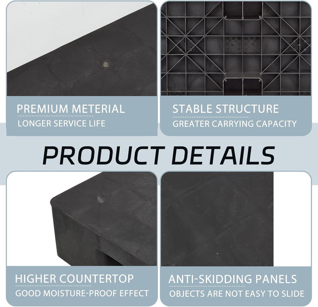 1 Pcs Plastic Pallet for Basement Storage Easy Stack Lightweight Floor Pallet Display Flooring Room Supermarket Christmas, Support up to 2000 Lbs (40'' L X 20'' W X 5.5'' H,Black)