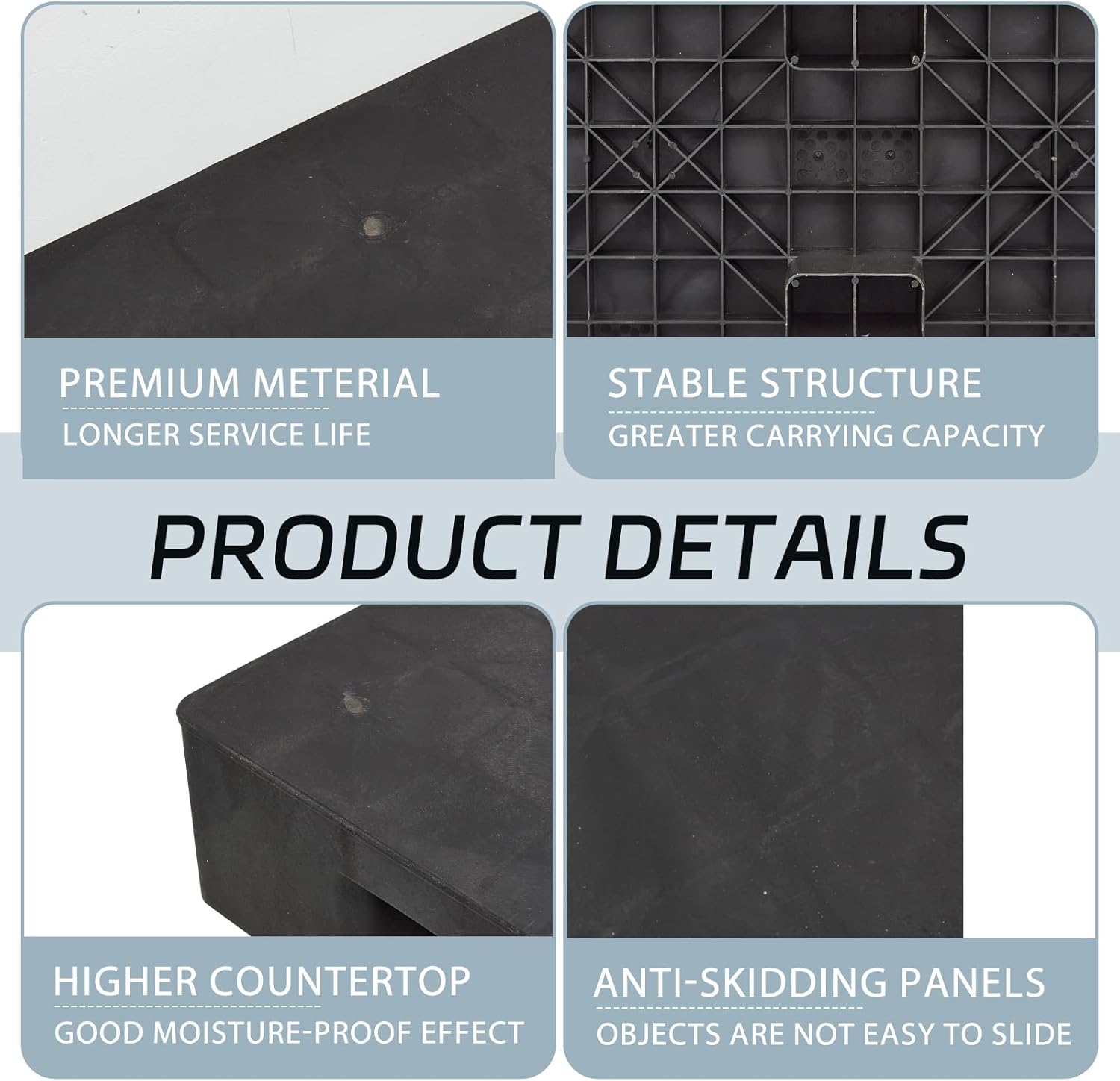 1 Pcs Plastic Pallet for Basement Storage Easy Stack Lightweight Floor Pallet Display Flooring Room Supermarket Christmas, Support up to 2000 Lbs (40'' L X 20'' W X 5.5'' H,Black)