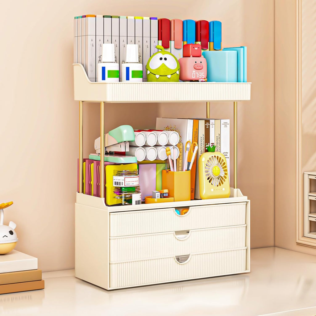 Bathroom Organizers and Storage - 3 Drawers 2 Tier Makeup Organizer, Cosmetic Storage Drawer for Dresser Countertop and Bathroom Vanity for Large Skincare, Perfume, Cream White