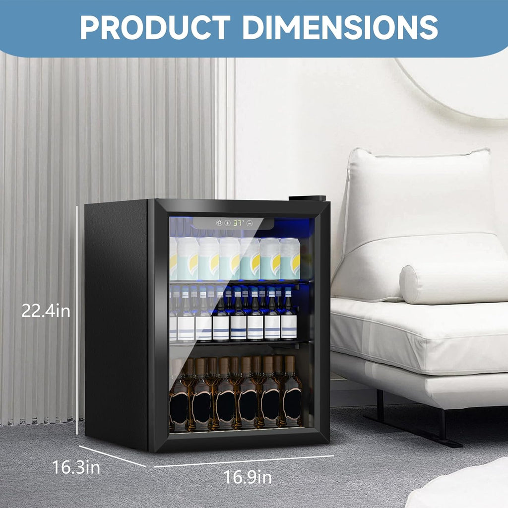 1.6 Cu.Ft Mini Fridge for 70 Cans, Small Beverage Refrigerator with Glass Door, Adjustable Shelves & Digital Display, Compact Drink Fridge for Bedroom, Office, Dorm, Bar, Under Counter Use