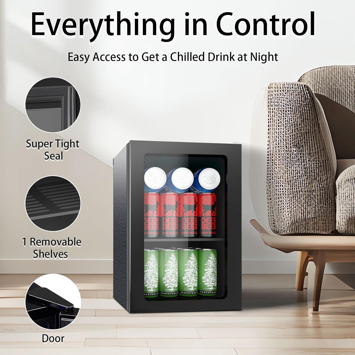 0.95 Cu.ft Mini Fridge Holds 24 Cans, Beverage Refrigerator Cooler, Solid Door, Manual Temperature Control (at the Back), Quiet Compact Drink Fridge for Soda, Beer, Wine, Office, Dorm, Bar