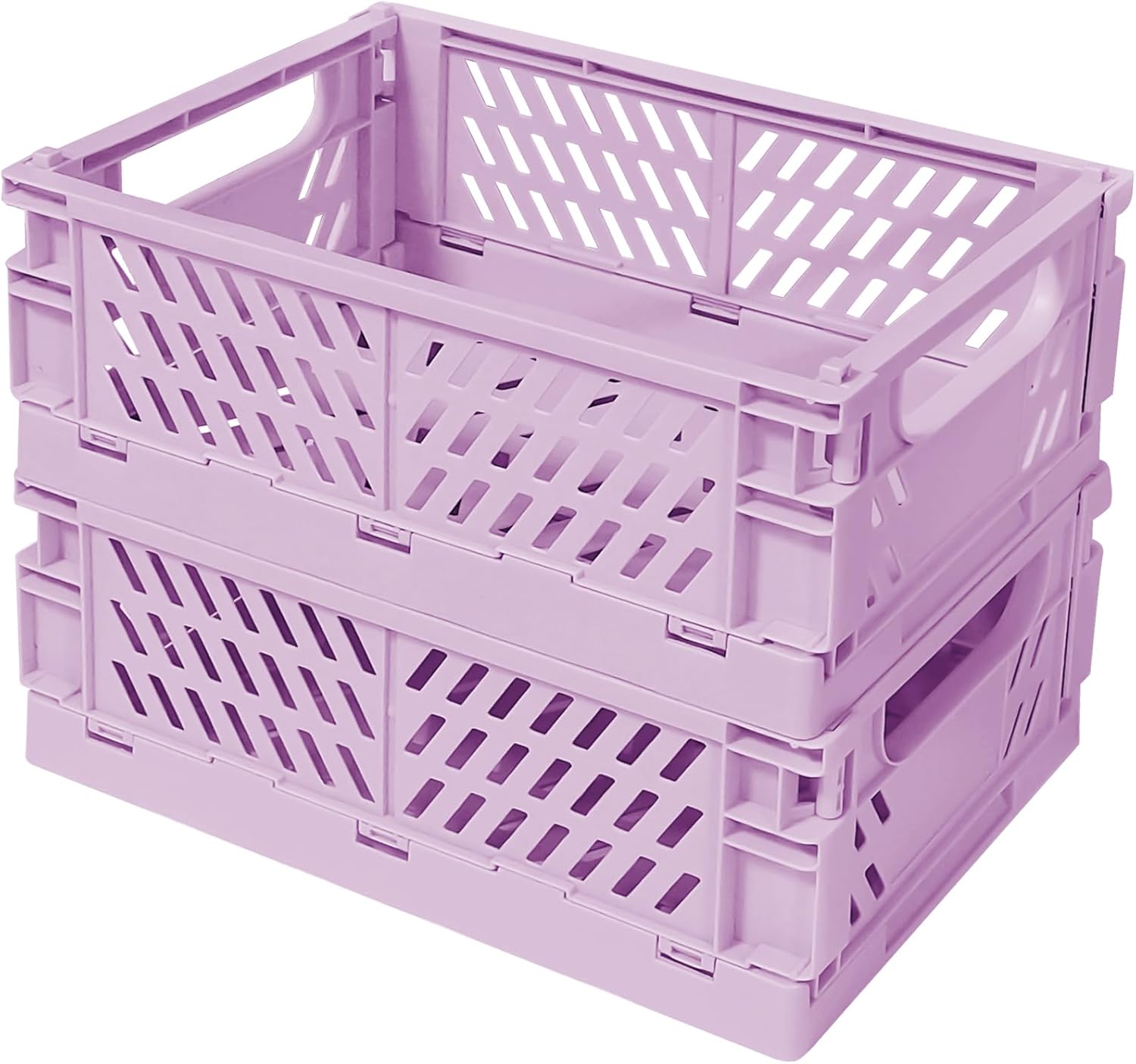 Pastel Plastic Storage Baskets 2 Pack, Collapsible Crates for Organizing, Space-Saving Bins for Kitchen, Office, Bedroom (Purple, Medium:9.8" x 6.5" x 3.8")