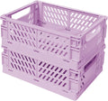 Pastel Plastic Storage Baskets 2 Pack, Collapsible Crates for Organizing, Space-Saving Bins for Kitchen, Office, Bedroom (Purple, Small: 5.8"x 3.8" x 2.2")