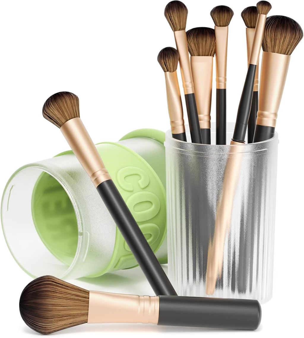 Li&Zhao Makeup Brush Holder with Lid - Makeup Brush Organizer Plastic Makeup Brush Holder for Vanity Expandable Makeup Brush Cup Pencil Holder for Desk Pen Holders for Desktop Countertop Bathroom