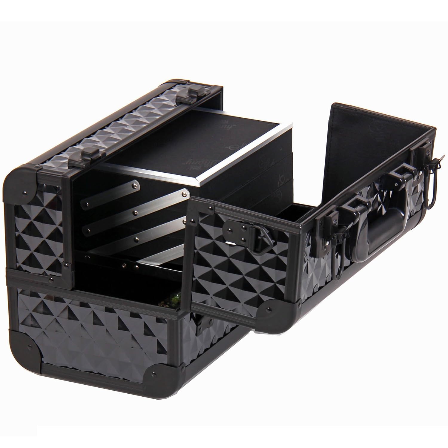 SHANY Premier Fantasy Professional Makeup Train Case Cosmetic Box Portable Make up Case Organizer Jewelry storage with Locks, 3 Trays, Makeup Brush Holder and Cosmetics Mirror - Black Diamond