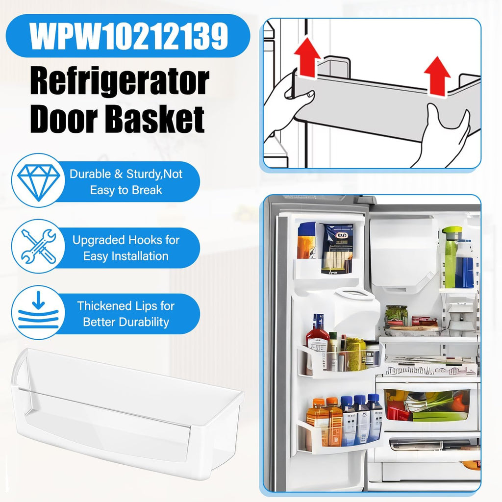 (2 PACK) UPGRADED WPW10212139 Refrigerator Door Bin Shelf Compatible with Whirlpool Refrigerator Shelf Parts W10212139 Cantilever Bin ,For Whirlpool Fridge Shelves Replacement GI6SDRXXY WRF555SDH