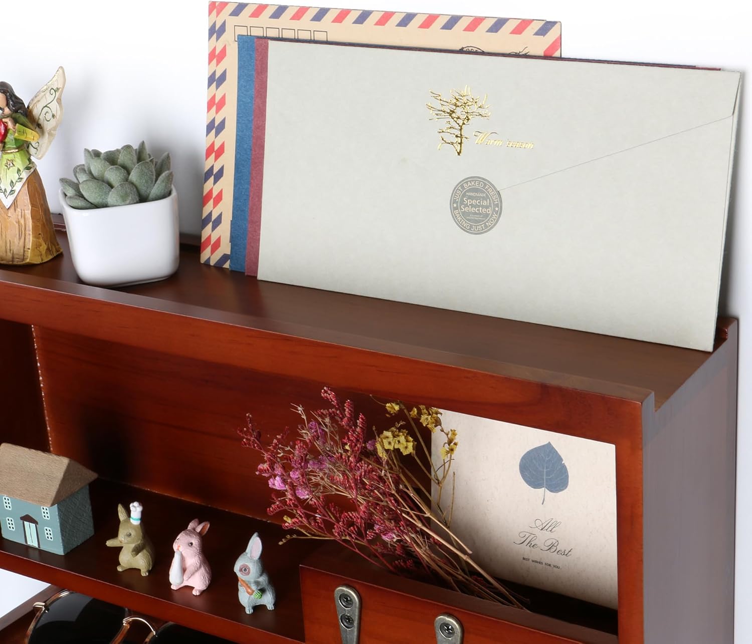 Innovation Key and Mail Holder for Wall, Key Holder Wall Mount, Mail Organizer with 9 Hooks, Auburn