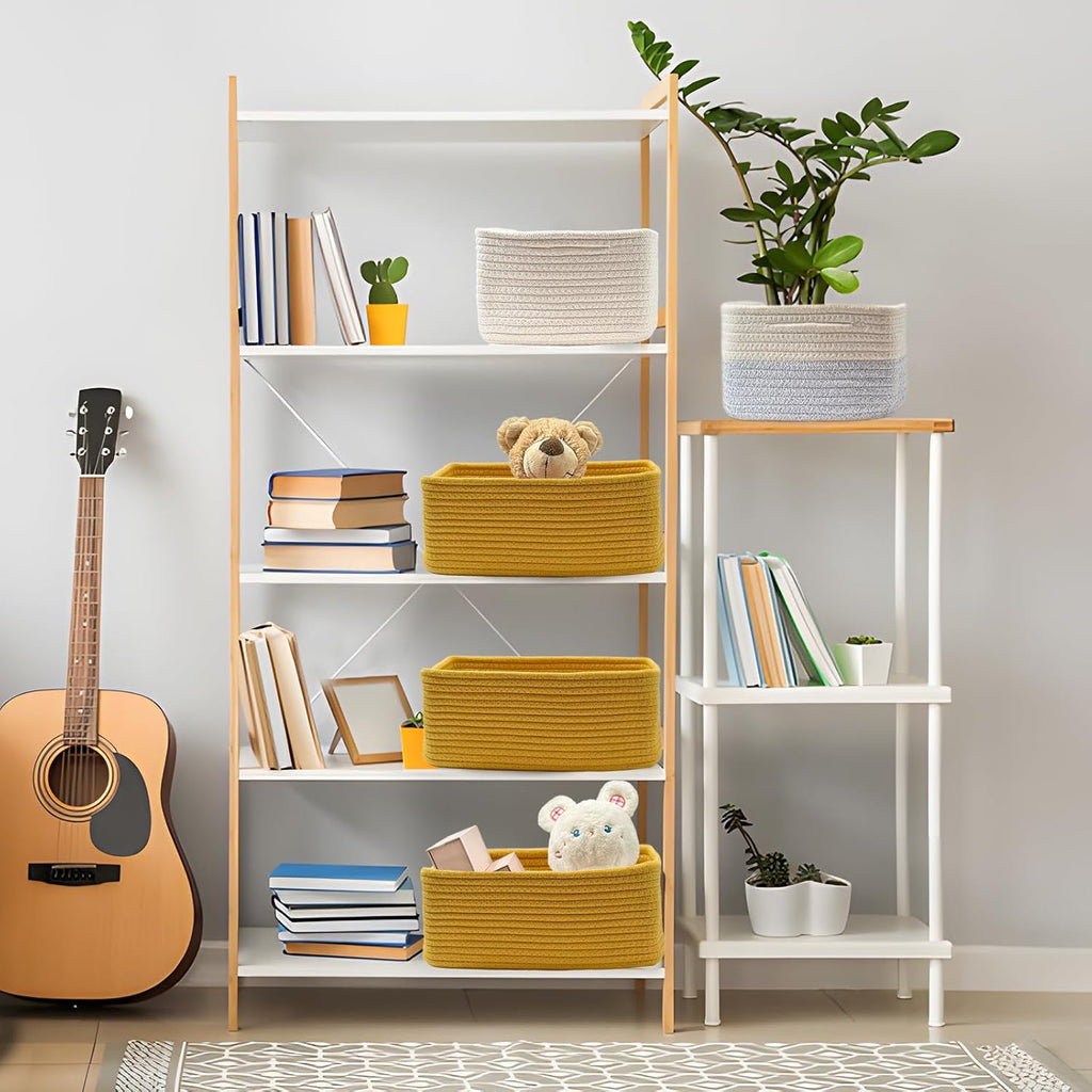 COMFY-HOMI 11.5"x7.5"x4.7" Storage Baskets for Organizing | Cotton Rope Woven Basket | Toy Storage Bin Box | Basket for Shelves, Closet Organizer Bin, Decorative Closet Shelf, 1 Pack,yellow