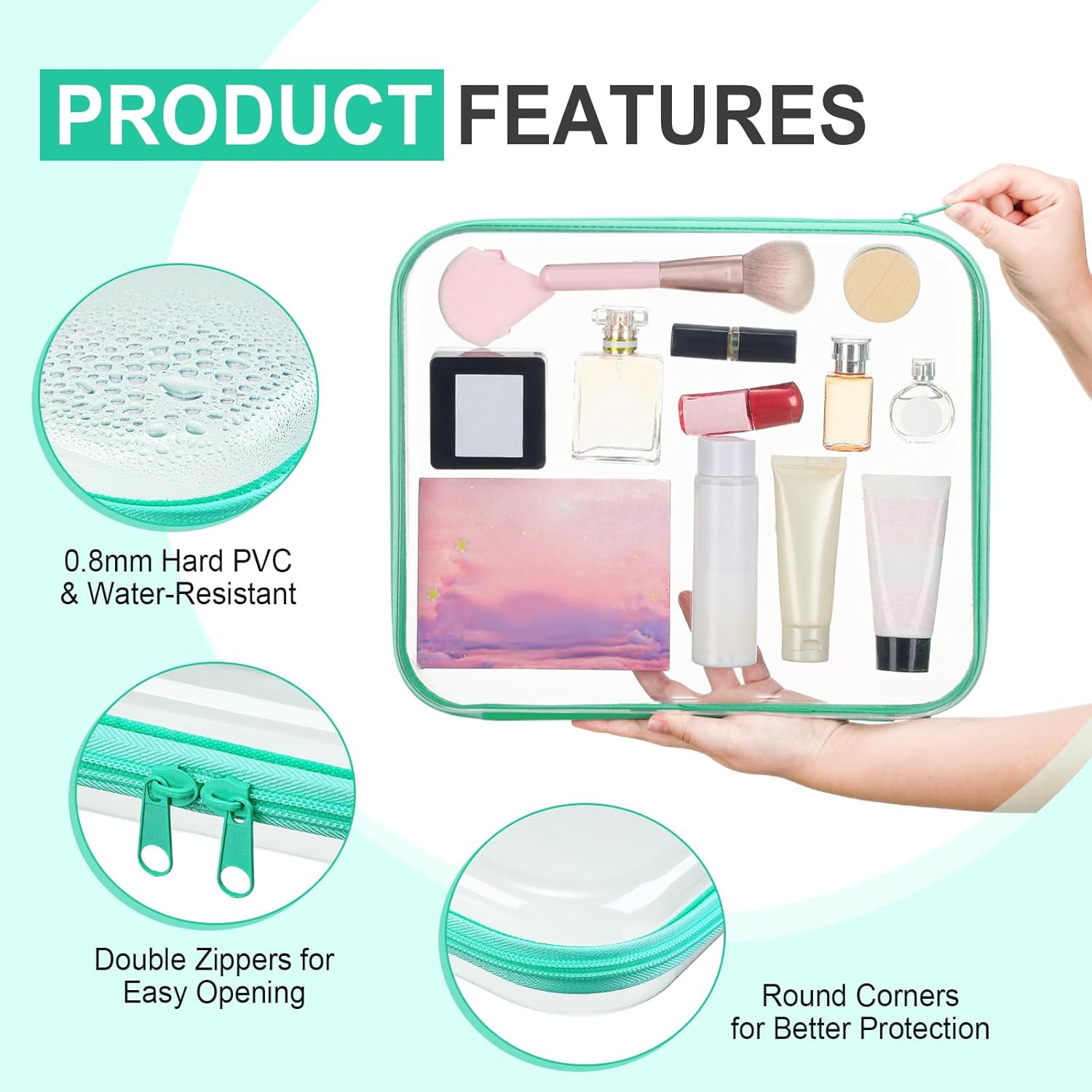 Sanwuta 6 Pcs Clear Hard Zipper Case Pencil Pouches Hard Plastic Zipper Pouches Makeup Bag Transparent Cases for Snacks Plastic Storage Organizer Box for Travel(Assorted Color,13.78 x 11.81 x 2 Inch)