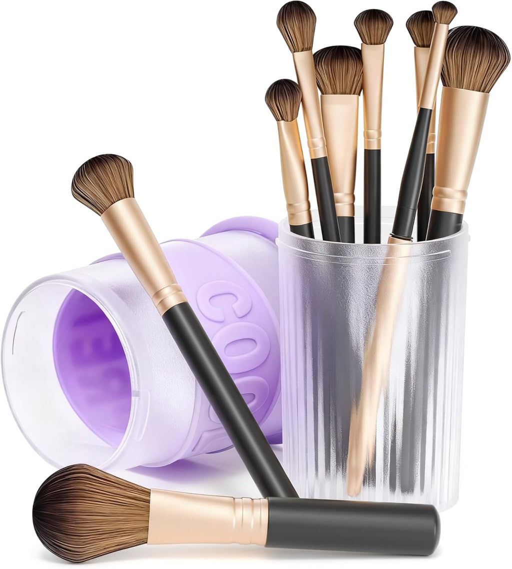 Li&Zhao Makeup Brush Holder with Lid - Makeup Brush Organizer Plastic Makeup Brush Holder for Vanity Expandable Makeup Brush Cup Pencil Holder for Desk Pen Holders for Desktop Countertop Bathroom