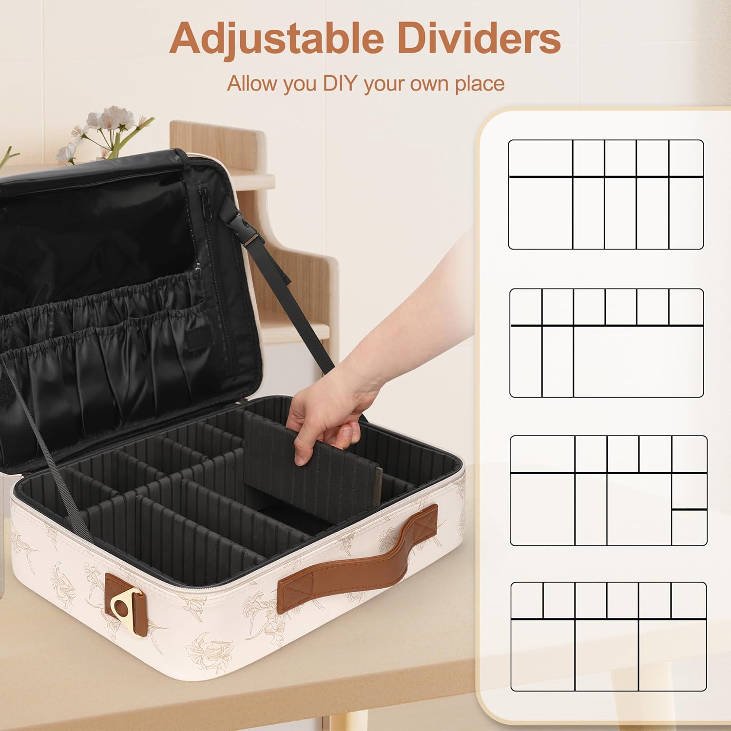 Relavel Large Makeup Case, Professional Makeup Artists Bag with Adjustable Dividers, Waterproof & Portable Train Case Storage Organizer Box with Shoulder Strap