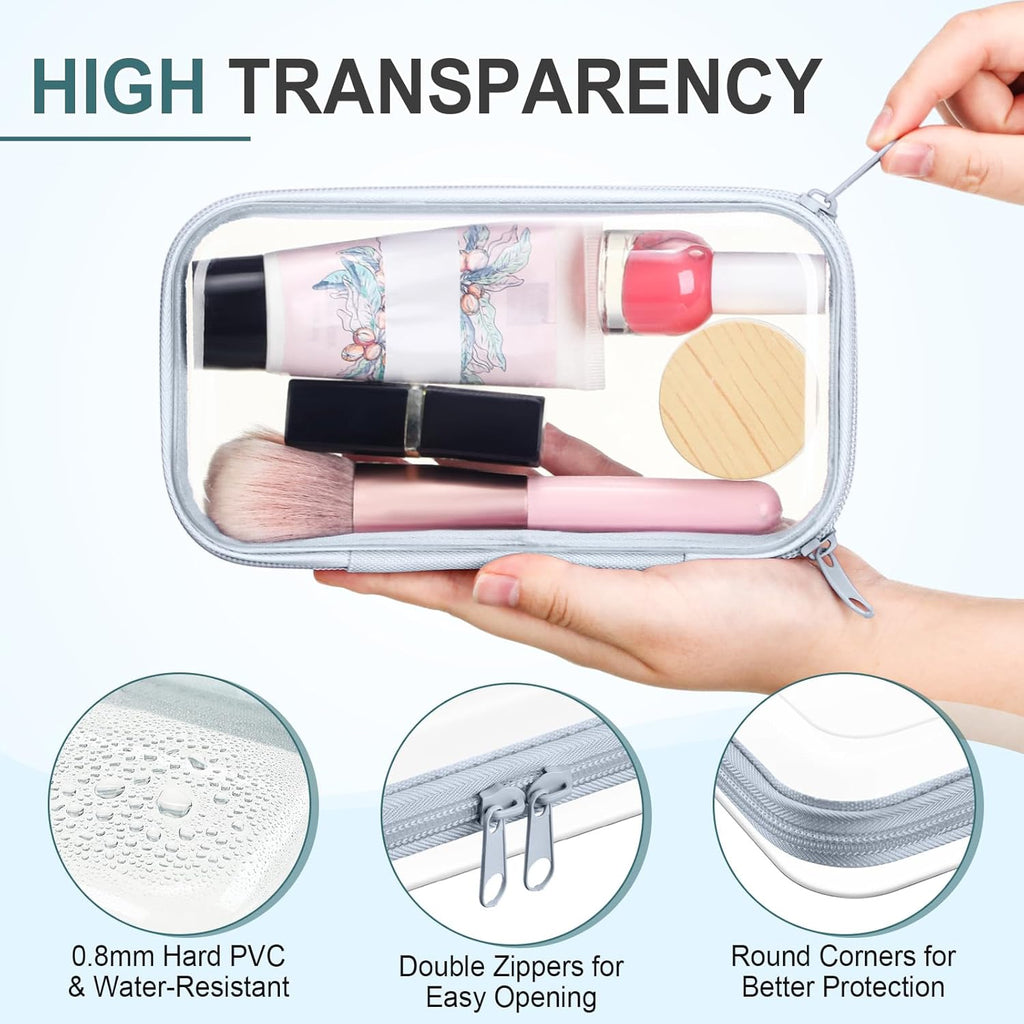 Sanwuta 6 Pcs Clear Hard Zipper Case Hard Plastic Zipper Pouches Transparent Makeup Bag Pencil Pouches for Travel Snacks Christmas Trinket Storage Organizer Box(Blue-green,7.48 x 3.94 x 2 Inch)