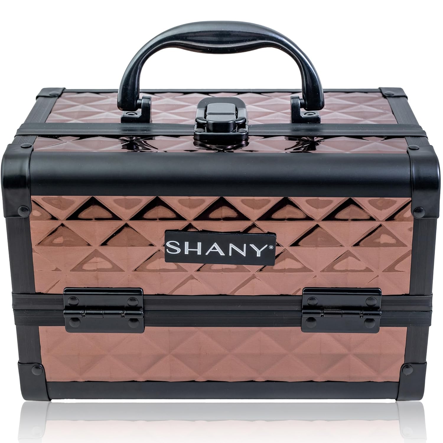 SHANY Chic Makeup Train Case Cosmetic Box Portable Makeup Case Cosmetics Beauty Organizer Jewelry storage with Locks, Multi trays Makeup Storage Box with Makeup Mirror - Copper