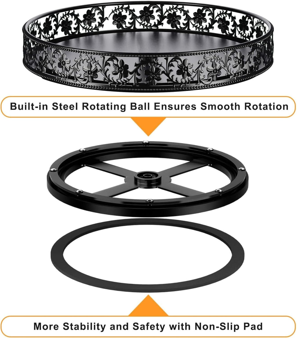 10" Lazy Susan Organizer Turntable,360 Rotating Spice Rack Lazy Susan for Cabinet Dining Table Top Countertop Pantry Kitchen Cupboard Vanity Bathroom Refrigerator Black