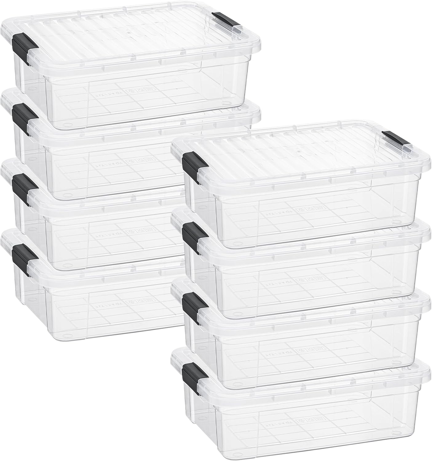 Superio Storage Bins with Lids- 8 Pack, 7.4 Qt Clear Boxes for Organizing, Stackable Plastic Containers- BPA Free, Non-Toxic, Odor Free, Organizer for Home, Office, Dorm