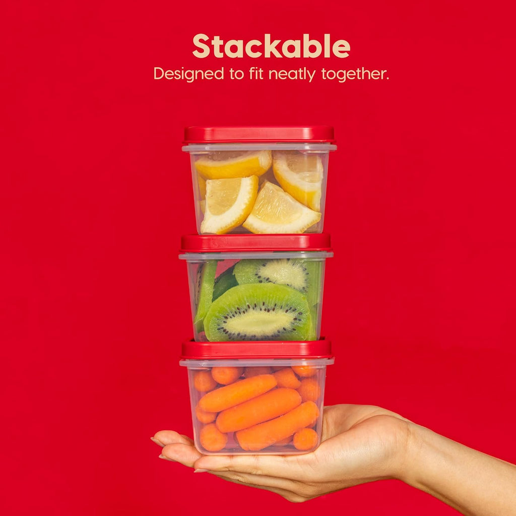 IRIS USA Meal Prep Containers, 44 PC, 12oz + 45oz Combo Set, 22 Food Storage Containers With Lids, To Go Lunch Plastic Food Storage Food Prep, Microwave Dishwasher Freezer Safe, BPA Free, Clear/Red