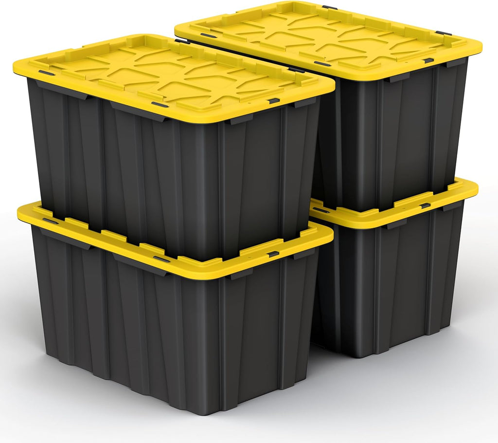 Lifetime Home 4 Pack of Large 17 Gallon Plastic Storage Bin Tote Organizing Container with Secure Latching Lids, Stackable, Extra Strength Clear with Built in Handle - Black and Yellow