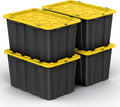 Lifetime Home 4 Pack of Large 17 Gallon Plastic Storage Bin Tote Organizing Container with Secure Latching Lids, Stackable, Extra Strength Clear with Built in Handle - Black and Yellow
