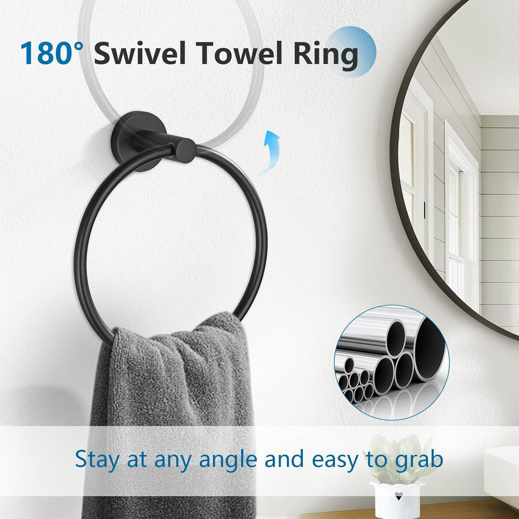 10 Pieces Matte Black Towel Bar Set Bathroom Hardware Accessories Set Upgraded Towel Hooks Towel Holder Set for Bathroom Stainless Steel Wall Mounted 23.6 Inch
